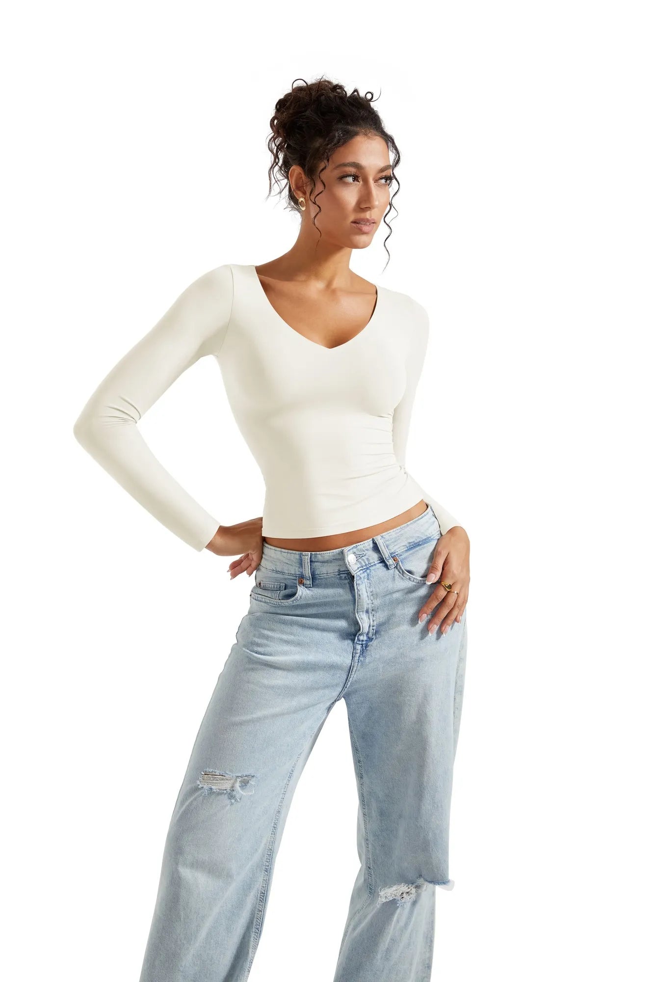 Buttery Soft V Neck Shirt - Long Sleeve-Clothing-SUUKSESS-SUUKSESS