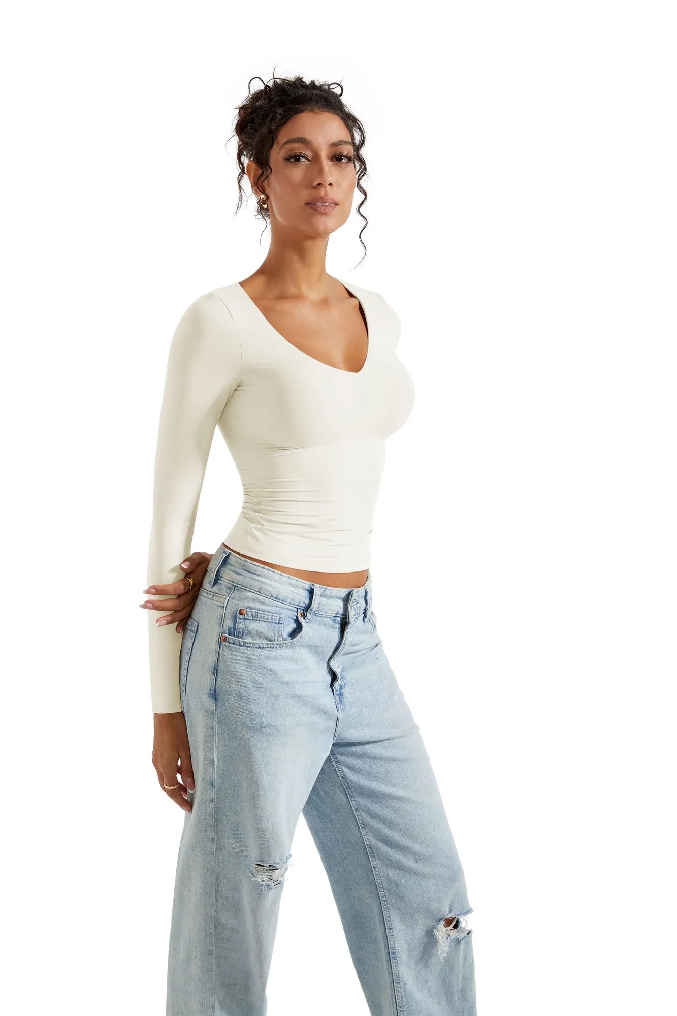 Buttery Soft V Neck Shirt - Long Sleeve-Clothing-SUUKSESS-SUUKSESS