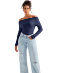 Off Shoulder Cowl Neck Shirt - Long Sleeve