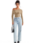 Off Shoulder Cowl Neck Shirt - Long Sleeve