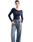 Off Shoulder Cowl Neck Shirt - Long Sleeve