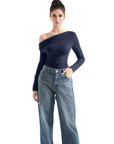Off Shoulder Cowl Neck Shirt - Long Sleeve