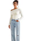 Off Shoulder Cowl Neck Shirt - Long Sleeve