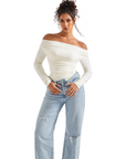 Off Shoulder Cowl Neck Shirt - Long Sleeve