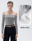 Ribbed Padded Off Shoulder Shirt - Long Sleeve