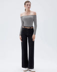Ribbed Padded Off Shoulder Shirt - Long Sleeve