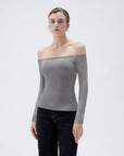 Ribbed Padded Off Shoulder Shirt - Long Sleeve