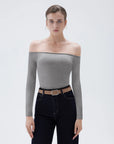 Ribbed Padded Off Shoulder Shirt - Long Sleeve