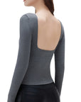 SUUKSESS Women Backless Going Out Tops Padded Modal Basic Long Sleeve Shirts-SUUKSESS-Grey-XS-SUUKSESS
