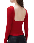SUUKSESS Women Backless Going Out Tops Padded Modal Basic Long Sleeve Shirts-SUUKSESS-Red-XS-SUUKSESS