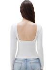SUUKSESS Women Backless Going Out Tops Padded Modal Basic Long Sleeve Shirts-SUUKSESS-SUUKSESS