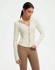 SUUKSESS Women Golden Full Zip Up Workout Cropped Jackets Lightweight Athletic Yoga Tops-SUUKSESS-Beige-XS-SUUKSESS