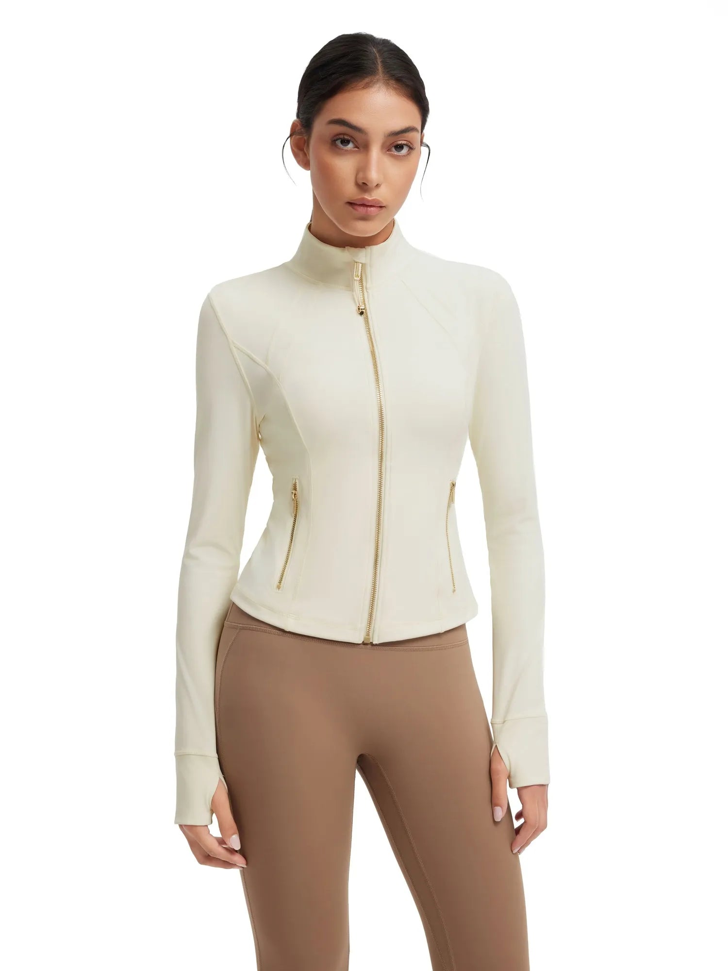 SUUKSESS Women Golden Full Zip Up Workout Cropped Jackets Lightweight Athletic Yoga Tops-SUUKSESS-SUUKSESS