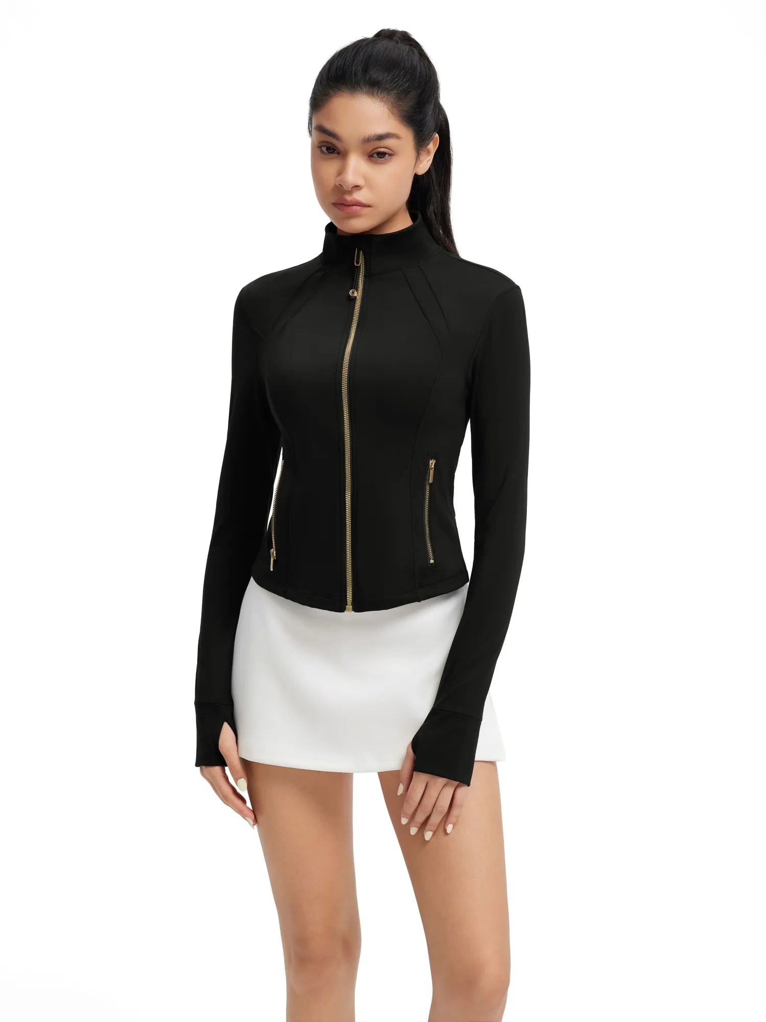 SUUKSESS Women Golden Full Zip Up Workout Cropped Jackets Lightweight Athletic Yoga Tops-SUUKSESS-SUUKSESS