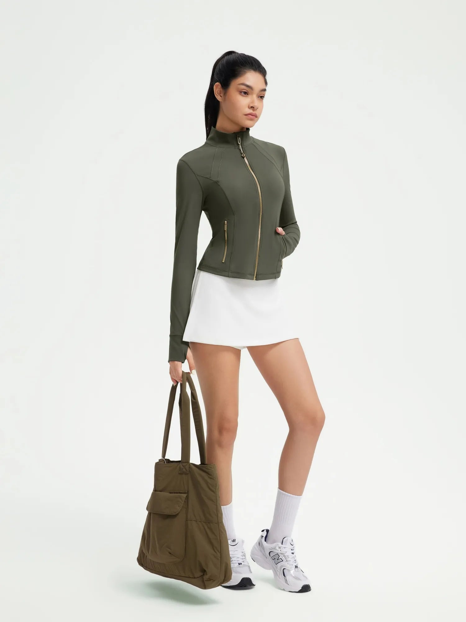 SUUKSESS Women Golden Full Zip Up Workout Cropped Jackets Lightweight Athletic Yoga Tops-SUUKSESS-SUUKSESS