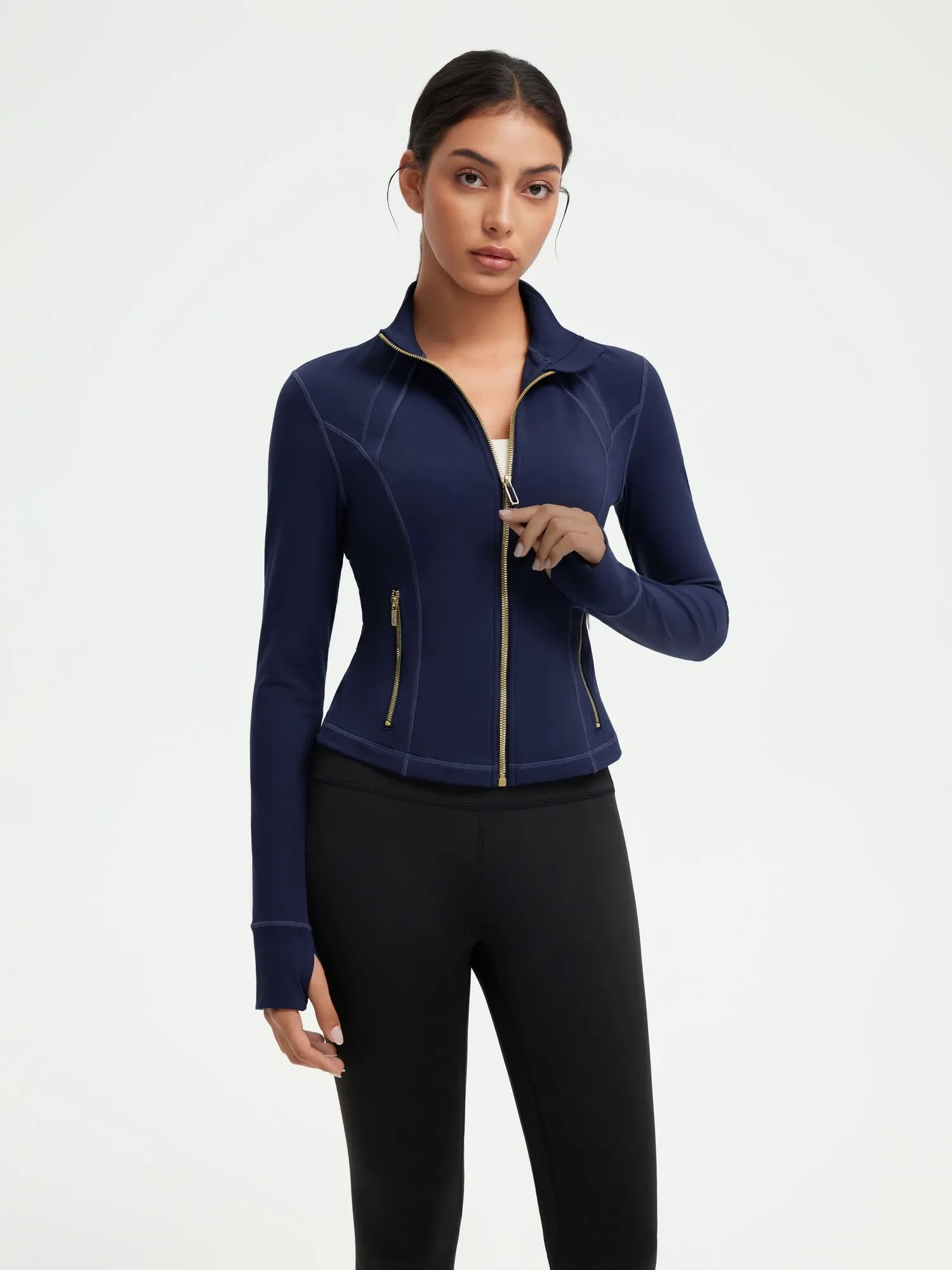 SUUKSESS Women Golden Full Zip Up Workout Cropped Jackets Lightweight Athletic Yoga Tops-SUUKSESS-Navy-XS-SUUKSESS