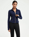 SUUKSESS Women Golden Full Zip Up Workout Cropped Jackets Lightweight Athletic Yoga Tops-SUUKSESS-Navy-XS-SUUKSESS