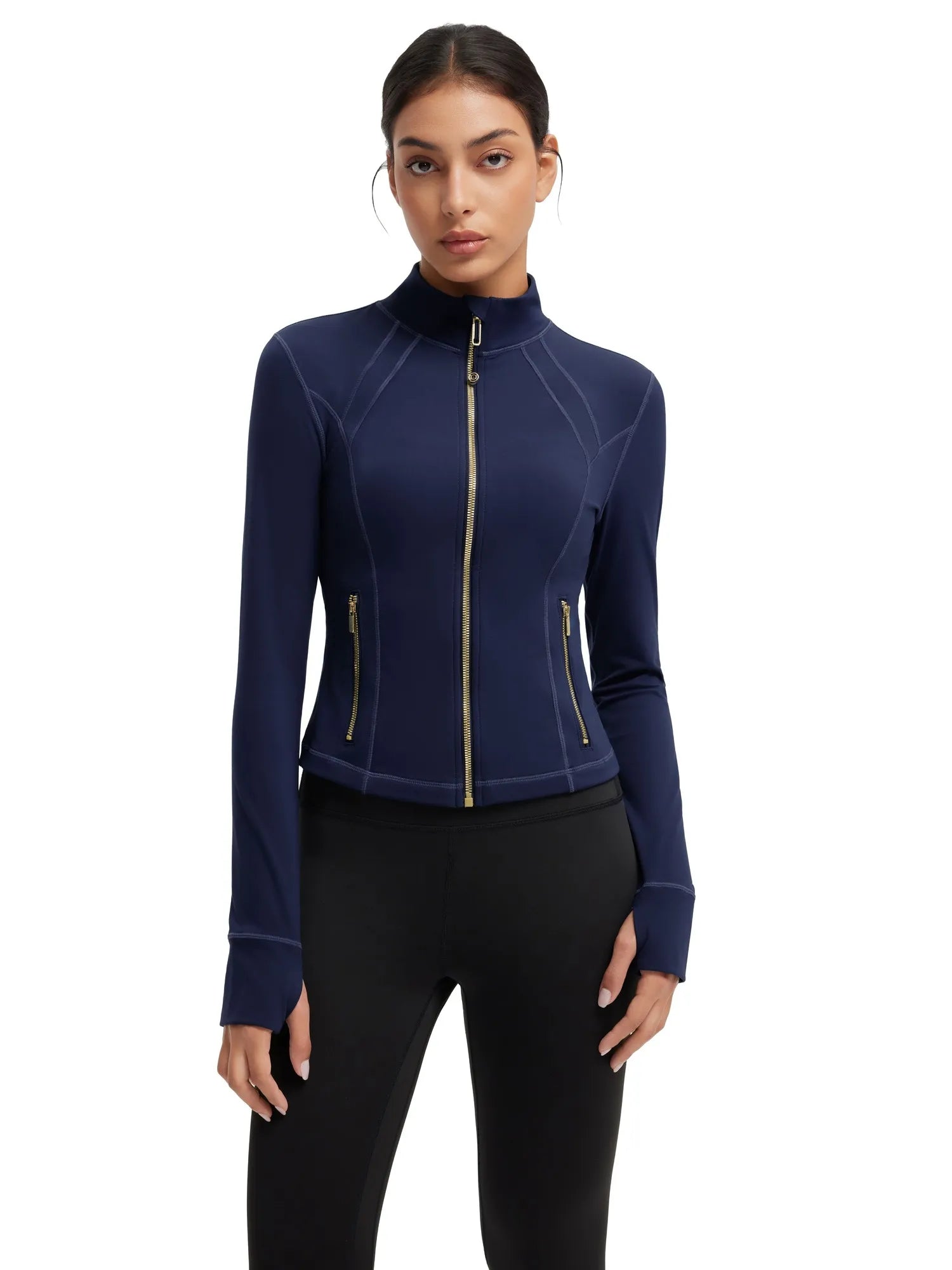 SUUKSESS Women Golden Full Zip Up Workout Cropped Jackets Lightweight Athletic Yoga Tops-SUUKSESS-SUUKSESS