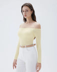 SUUKSESS Women Padded Off The Shoulder Tops Ribbed Long Sleeve Shirts Fall Basic-SUUKSESS-SUUKSESS