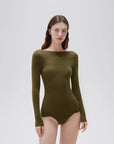 SUUKSESS Cloud Cashmere Women Boat Neck Fitted Long Sleeve Shirt Basic Knit Tops-SUUKSESS-Olive-XS-SUUKSESS
