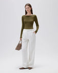 SUUKSESS Cloud Cashmere Women Boat Neck Fitted Long Sleeve Shirt Basic Knit Tops-SUUKSESS-SUUKSESS