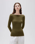 SUUKSESS Cloud Cashmere Women Boat Neck Fitted Long Sleeve Shirt Basic Knit Tops-SUUKSESS-SUUKSESS