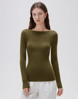 SUUKSESS Cloud Cashmere Women Boat Neck Fitted Long Sleeve Shirt Basic Knit Tops-SUUKSESS-SUUKSESS