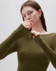 SUUKSESS Cloud Cashmere Women Boat Neck Fitted Long Sleeve Shirt Basic Knit Tops-SUUKSESS-SUUKSESS
