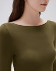 SUUKSESS Cloud Cashmere Women Boat Neck Fitted Long Sleeve Shirt Basic Knit Tops-SUUKSESS-SUUKSESS