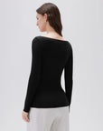 SUUKSESS Cloud Cashmere Women Boat Neck Fitted Long Sleeve Shirt Basic Knit Tops-SUUKSESS-SUUKSESS