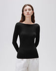 SUUKSESS Cloud Cashmere Women Boat Neck Fitted Long Sleeve Shirt Basic Knit Tops-SUUKSESS-SUUKSESS