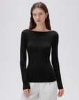SUUKSESS Cloud Cashmere Women Boat Neck Fitted Long Sleeve Shirt Basic Knit Tops-SUUKSESS-SUUKSESS
