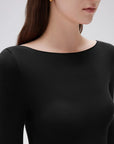 SUUKSESS Cloud Cashmere Women Boat Neck Fitted Long Sleeve Shirt Basic Knit Tops-SUUKSESS-SUUKSESS