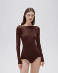 SUUKSESS Cloud Cashmere Women Boat Neck Fitted Long Sleeve Shirt Basic Knit Tops-SUUKSESS-Brown-XS-SUUKSESS