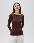 SUUKSESS Cloud Cashmere Women Boat Neck Fitted Long Sleeve Shirt Basic Knit Tops-SUUKSESS-SUUKSESS