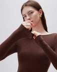 SUUKSESS Cloud Cashmere Women Boat Neck Fitted Long Sleeve Shirt Basic Knit Tops-SUUKSESS-SUUKSESS