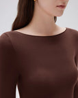 SUUKSESS Cloud Cashmere Women Boat Neck Fitted Long Sleeve Shirt Basic Knit Tops-SUUKSESS-SUUKSESS