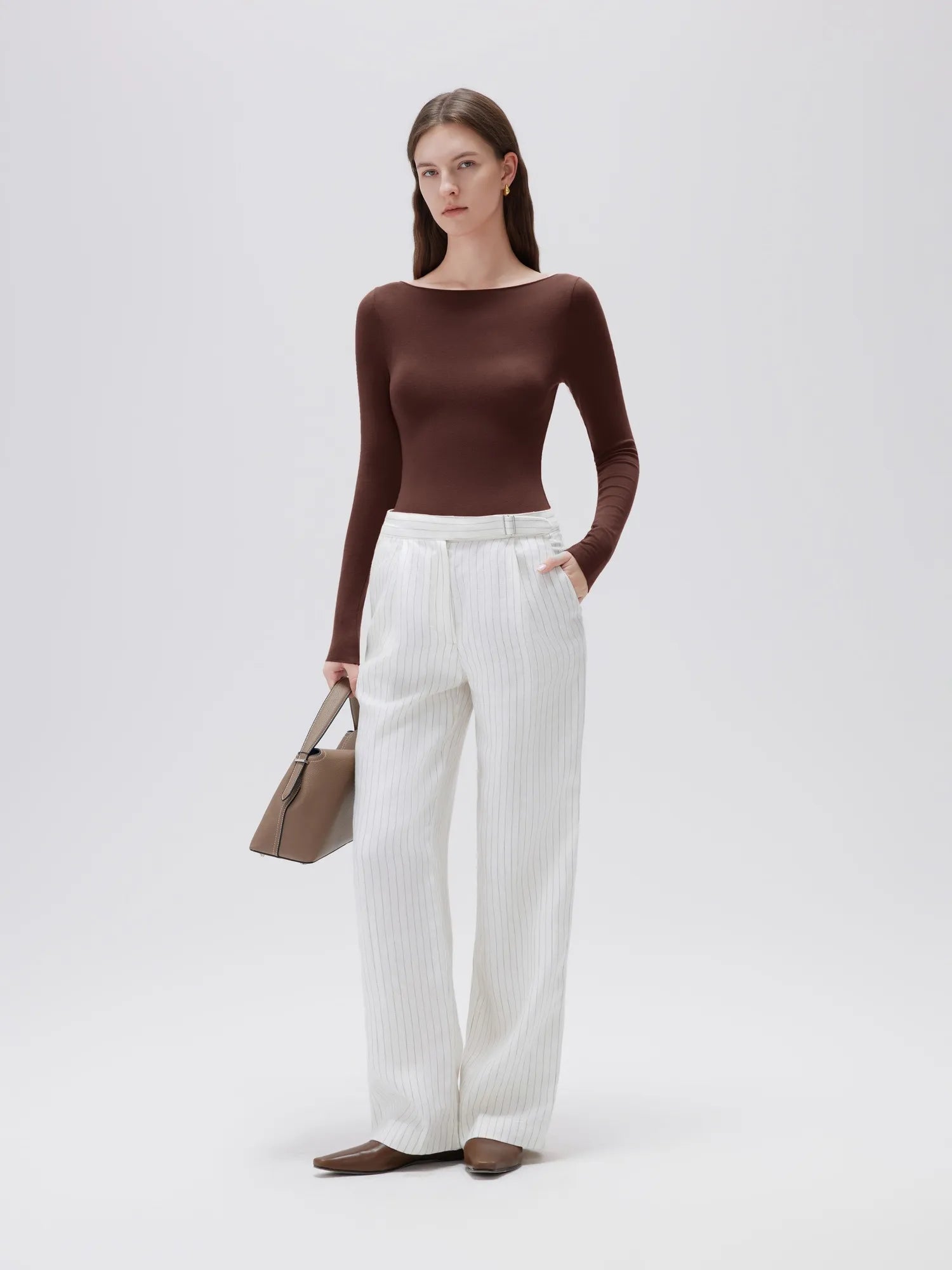 SUUKSESS Cloud Cashmere Women Boat Neck Fitted Long Sleeve Shirt Basic Knit Tops-SUUKSESS-SUUKSESS