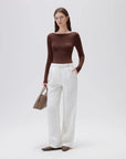 SUUKSESS Cloud Cashmere Women Boat Neck Fitted Long Sleeve Shirt Basic Knit Tops-SUUKSESS-SUUKSESS