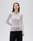 SUUKSESS Cloud Cashmere Women Boat Neck Fitted Long Sleeve Shirt Basic Knit Tops-SUUKSESS-SUUKSESS