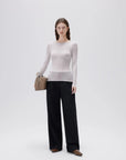 SUUKSESS Cloud Cashmere Women Boat Neck Fitted Long Sleeve Shirt Basic Knit Tops-SUUKSESS-SUUKSESS