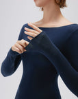 SUUKSESS Cloud Cashmere Women Boat Neck Fitted Long Sleeve Shirt Basic Knit Tops-SUUKSESS-SUUKSESS