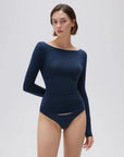 SUUKSESS Cloud Cashmere Women Boat Neck Fitted Long Sleeve Shirt Basic Knit Tops-SUUKSESS-SUUKSESS