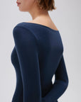 SUUKSESS Cloud Cashmere Women Boat Neck Fitted Long Sleeve Shirt Basic Knit Tops-SUUKSESS-SUUKSESS