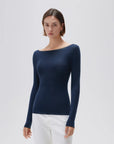 SUUKSESS Cloud Cashmere Women Boat Neck Fitted Long Sleeve Shirt Basic Knit Tops-SUUKSESS-SUUKSESS