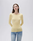 SUUKSESS Cloud Cashmere Women Boat Neck Fitted Long Sleeve Shirt Basic Knit Tops-SUUKSESS-SUUKSESS