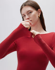 SUUKSESS Cloud Cashmere Women Boat Neck Fitted Long Sleeve Shirt Basic Knit Tops-SUUKSESS-SUUKSESS