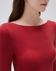 SUUKSESS Cloud Cashmere Women Boat Neck Fitted Long Sleeve Shirt Basic Knit Tops-SUUKSESS-SUUKSESS