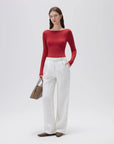 SUUKSESS Cloud Cashmere Women Boat Neck Fitted Long Sleeve Shirt Basic Knit Tops-SUUKSESS-SUUKSESS