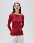 SUUKSESS Cloud Cashmere Women Boat Neck Fitted Long Sleeve Shirt Basic Knit Tops-SUUKSESS-SUUKSESS